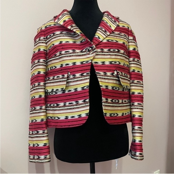 Carven- Pink and Yellow Striped Long Sleeve Trophy Jacket Jacquard Blazer EU 36 - Picture 3 of 10